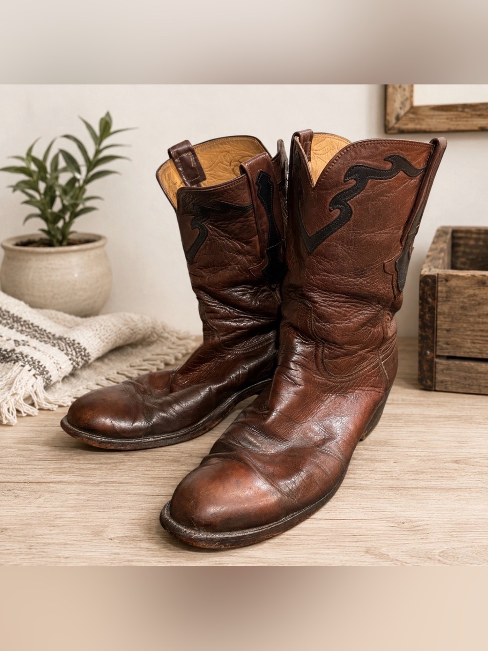 Lucchese Brown Western Cowboy handmade Boots Classic Silhouette size 10 USA made